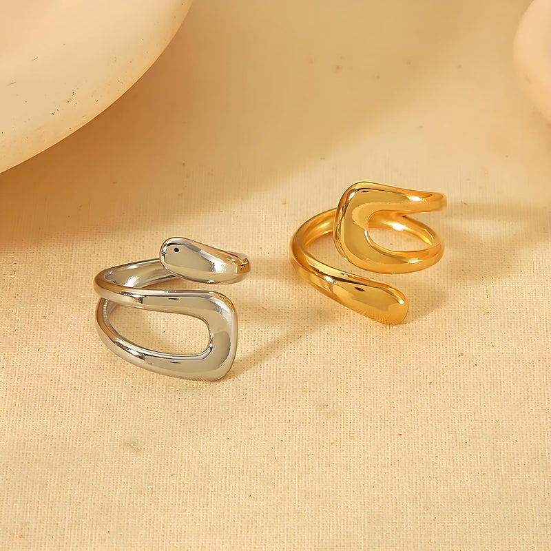 AiTURE Chunky Rings For Women, Gold Silver Thumb Ring Asymmetrical Wavy Curve Ring Adjustable Non Tarnish Dainty Stainless Steel New Year Anniversary Birthday Jewelry Gift - Image 4